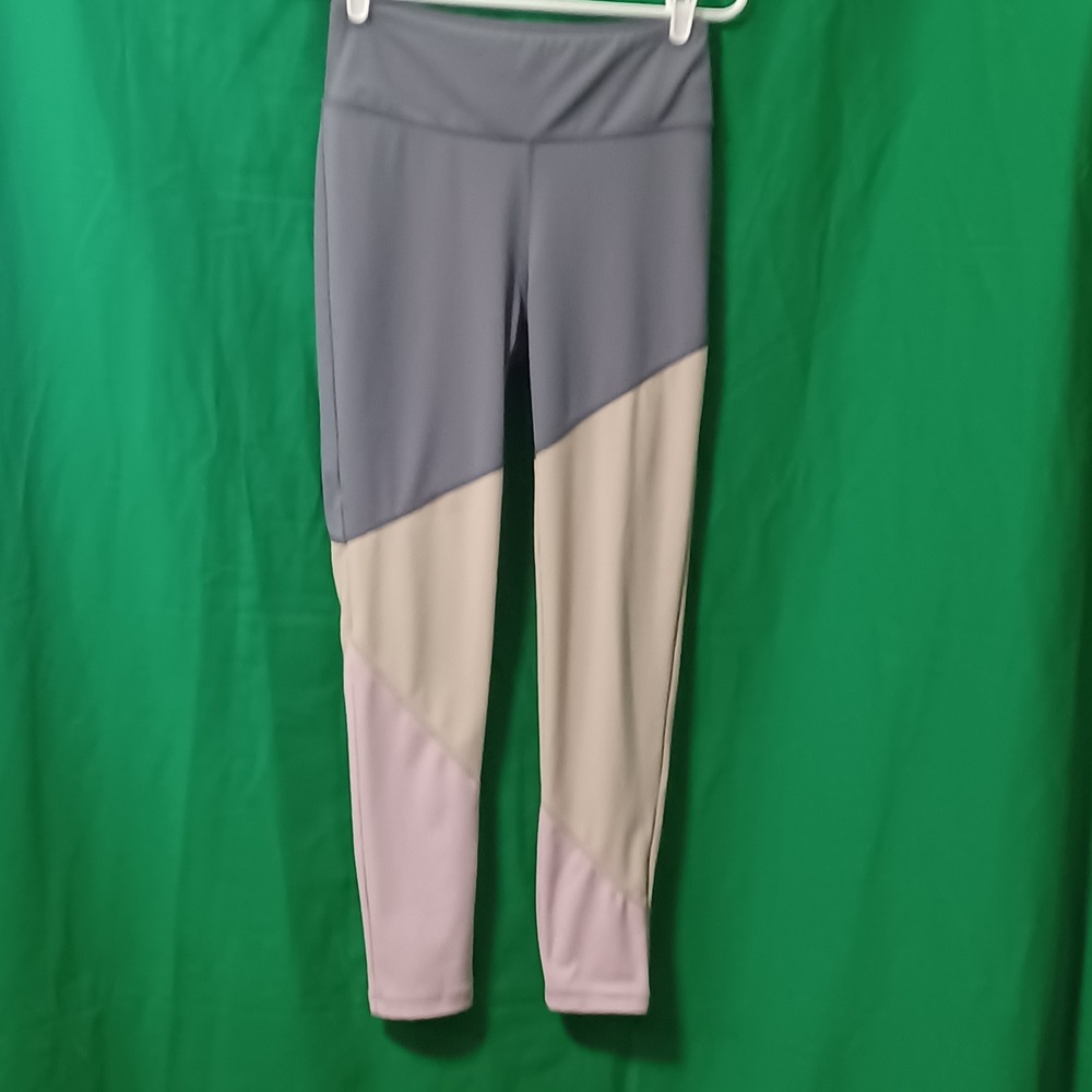 Cut the‎ Frills Colorblock Leggings Small Blue Tan Pink High Waist Yoga Pants
